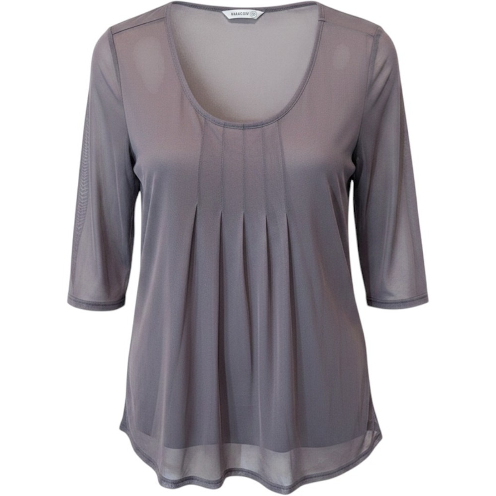 Gray Mesh Overlay Pleated Scoop Neck‎ 3/4 Sleeve Top Size XL READ